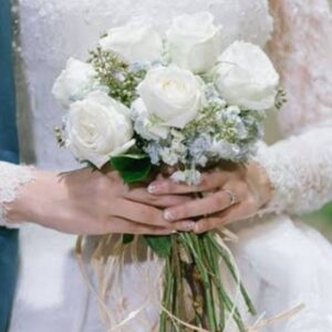 White rose bridal bouquet with decorations
