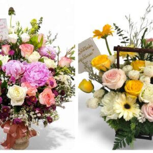 Multi-colored flower vases or baskets