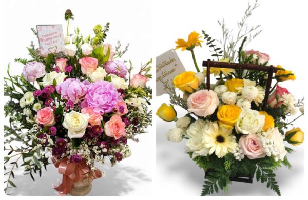 Multi-colored flower vases or baskets