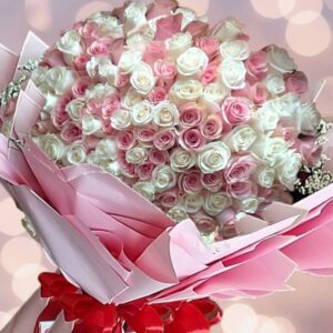 Bouquet of 101 white and pink roses