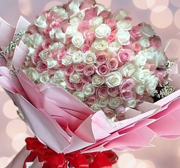 Bouquet of 101 white and pink roses