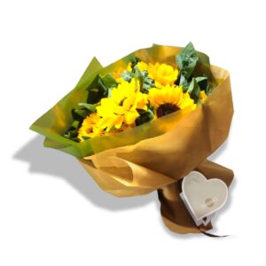 A bouquet of sunflowers has