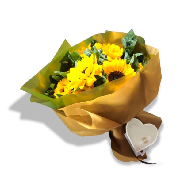 A bouquet of sunflowers has