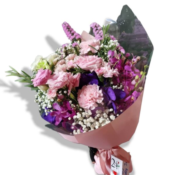 Medium sized bouquet of pink and purple flowers