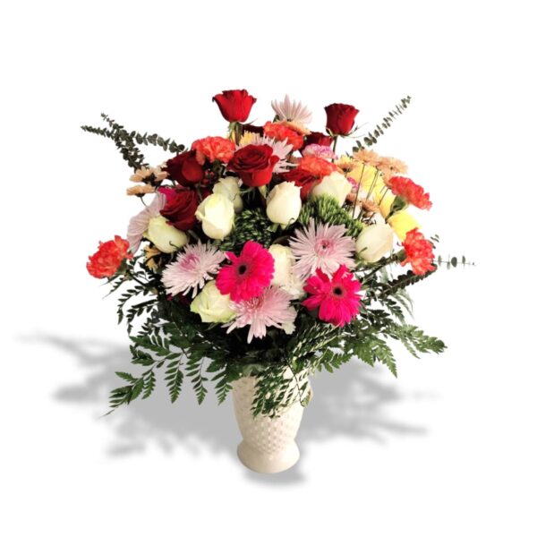 Ceramic flower vase, many kinds of colorful flowers